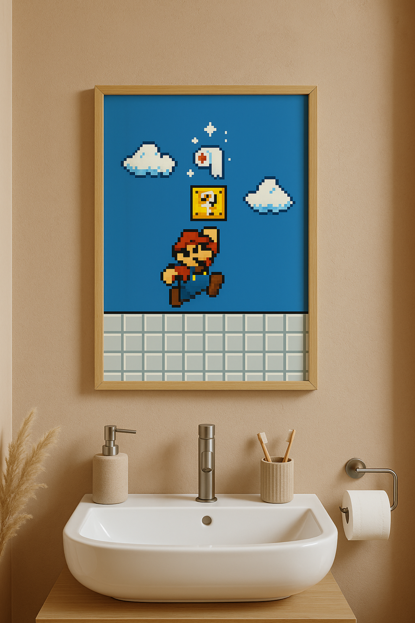 Pixel Klo Poster | Lustige Gaming-Deko fürs Bad | Toilettenpapier-Powerup