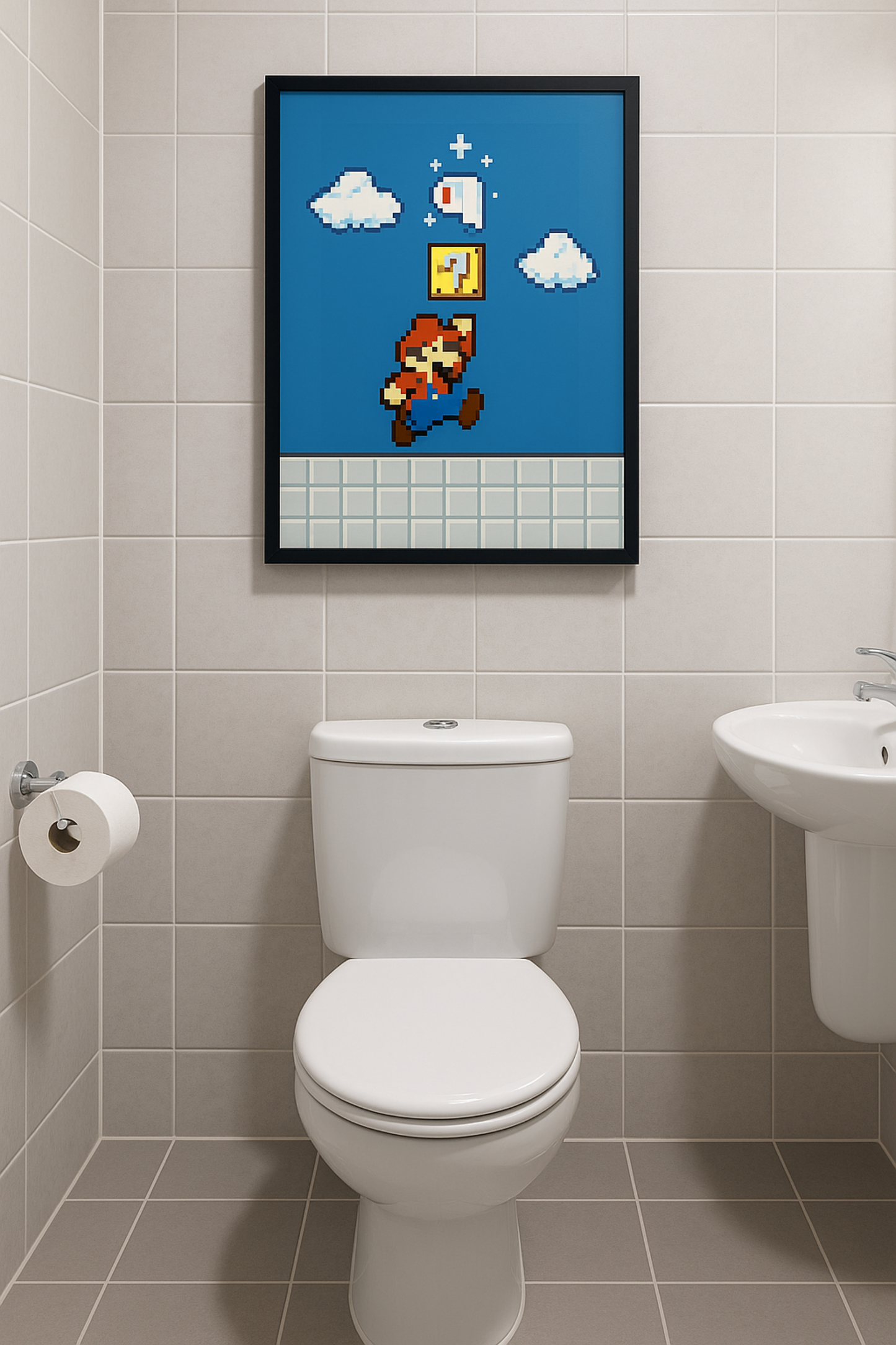 Pixel Klo Poster | Lustige Gaming-Deko fürs Bad | Toilettenpapier-Powerup