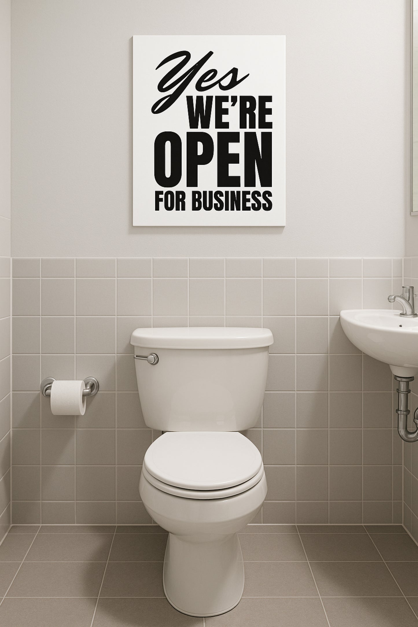 Yes, We’re Open Toilettenposter | Lustiges WC Schild im Retro-Stil | Witzige Gäste-WC Deko