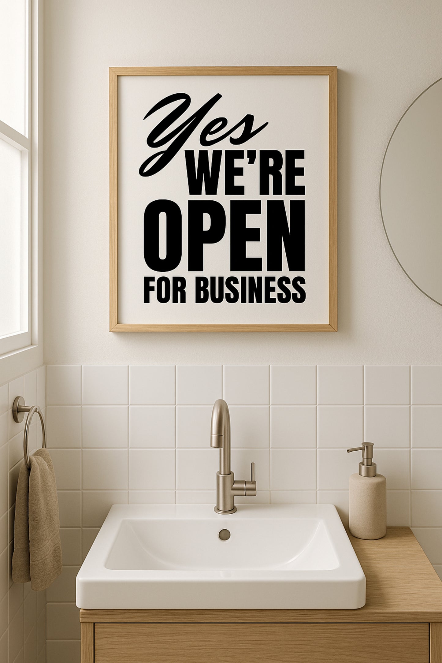 Yes, We’re Open Toilettenposter | Lustiges WC Schild im Retro-Stil | Witzige Gäste-WC Deko