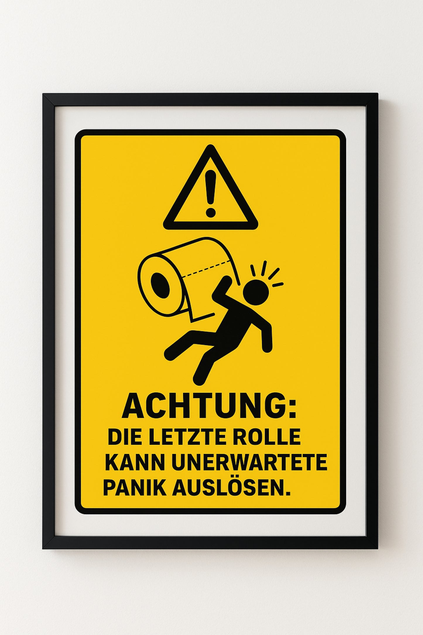 Warnschild Toilettenposter | Lustiges WC Bild mit Spruch | Gäste-WC Deko mit Klopapier-Alarm
