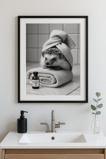 Wellness Igel Poster | Stilvolles & witziges Bild fürs Gäste-WC | Badezimmer Deko