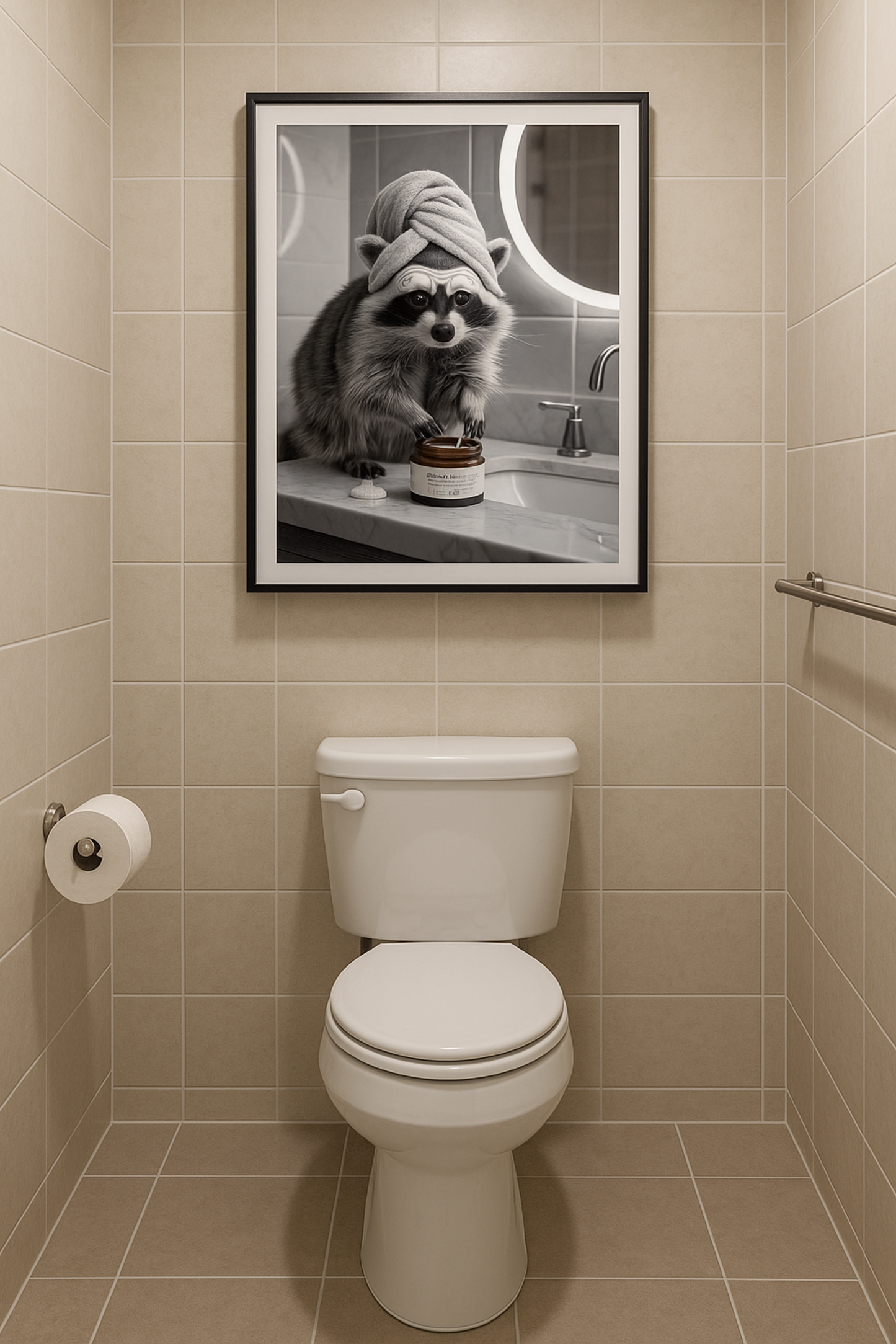 Wellness Waschbär Poster | Lustiges Klo-Poster & Gäste-WC Meme Deko