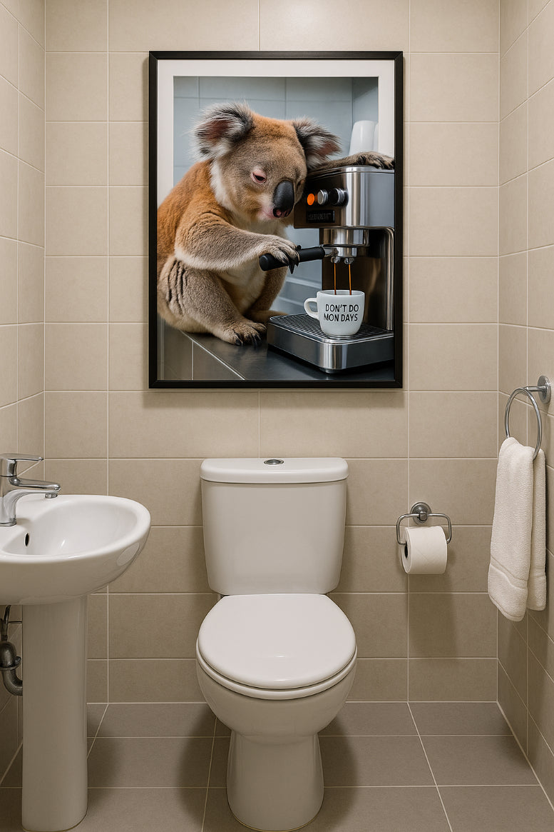 Kaffee-Koala Poster | Lustiges Bild fürs Büro, Gäste-WC & Morgenmuffel