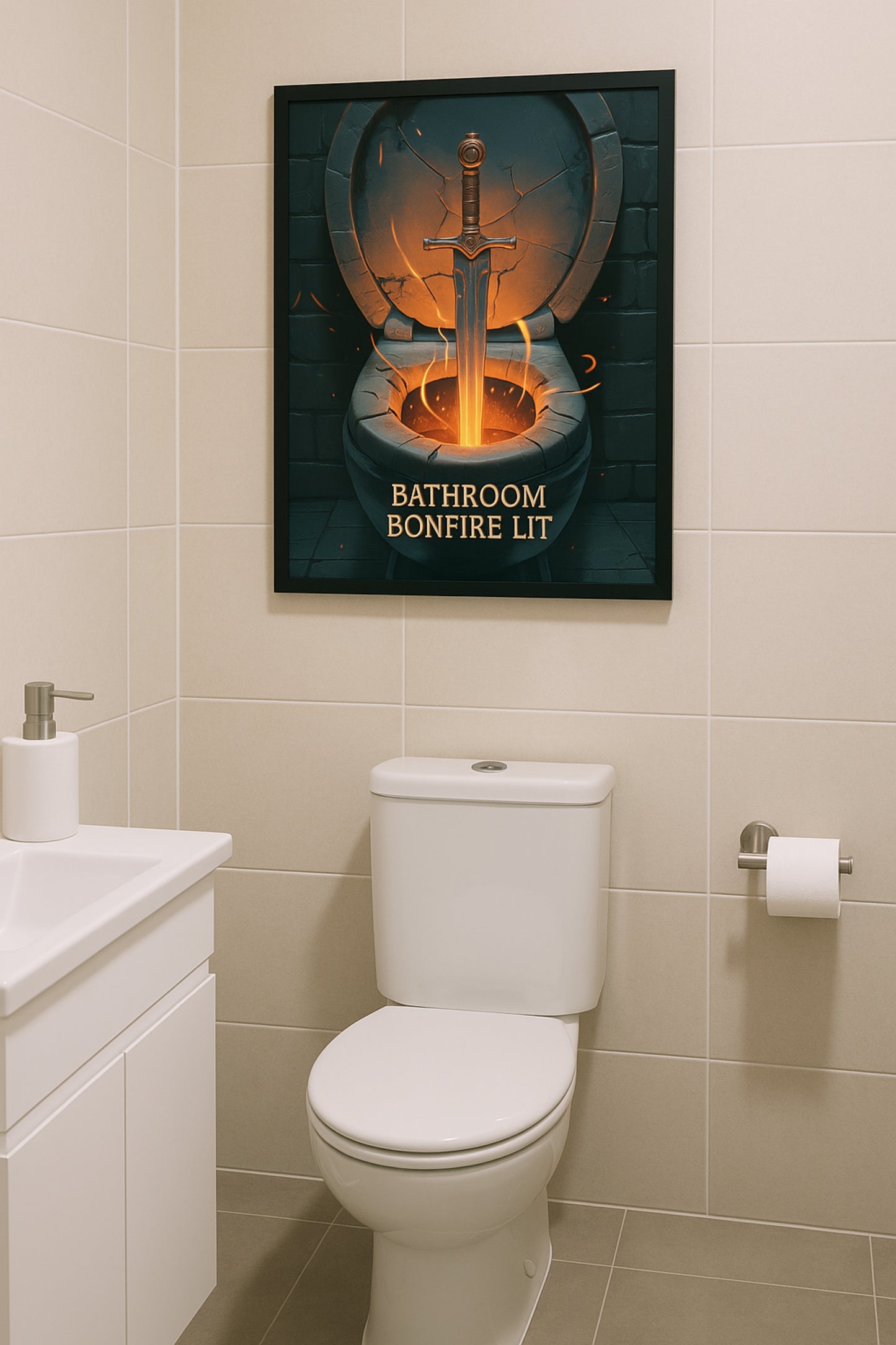 Bathroom Bonfire Poster | Epischer Dark-Fantasy-Lacher fürs WG-Klo