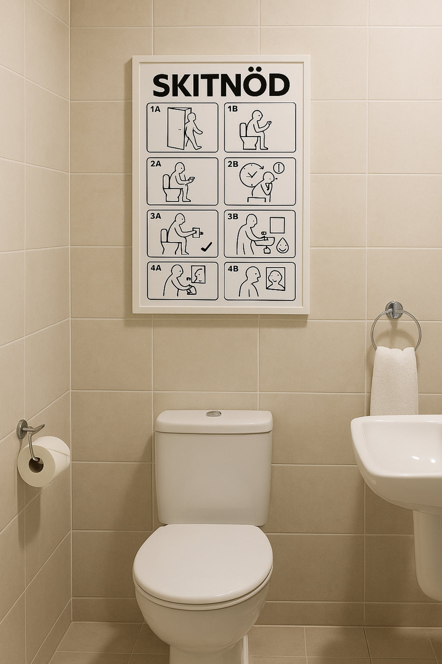 SKITNÖD Poster | Lustige Anleitung fürs WC im minimalistischen Möbelhaus-Stil