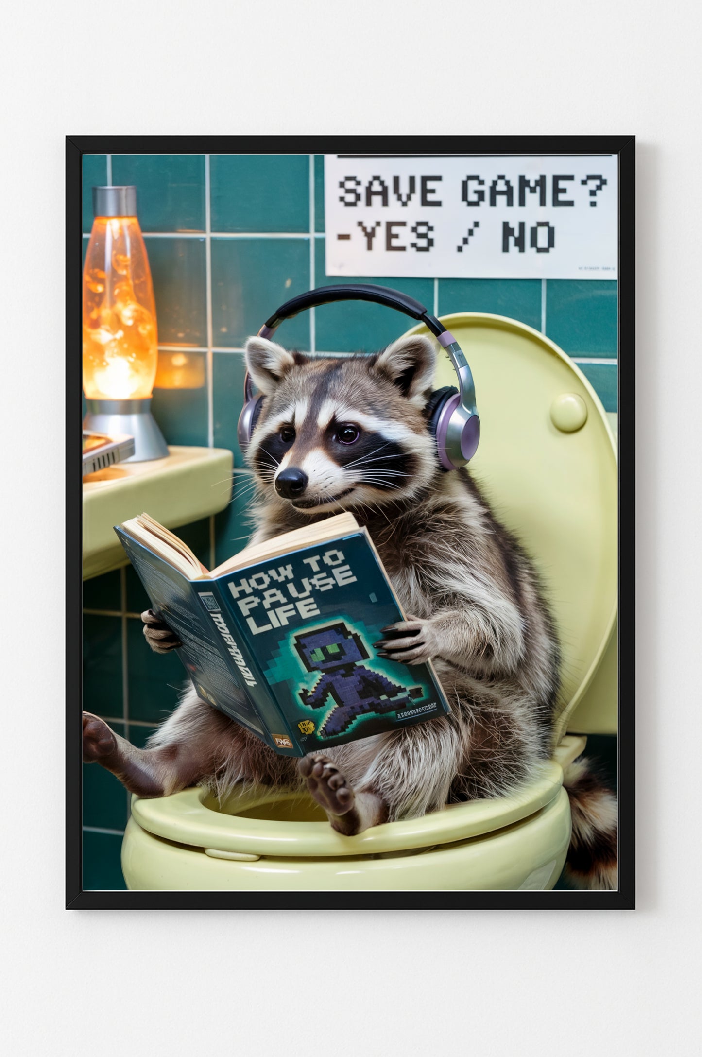 Toilettenposter Waschbär Gamer | Pause-Modus fürs WC – Level up!
