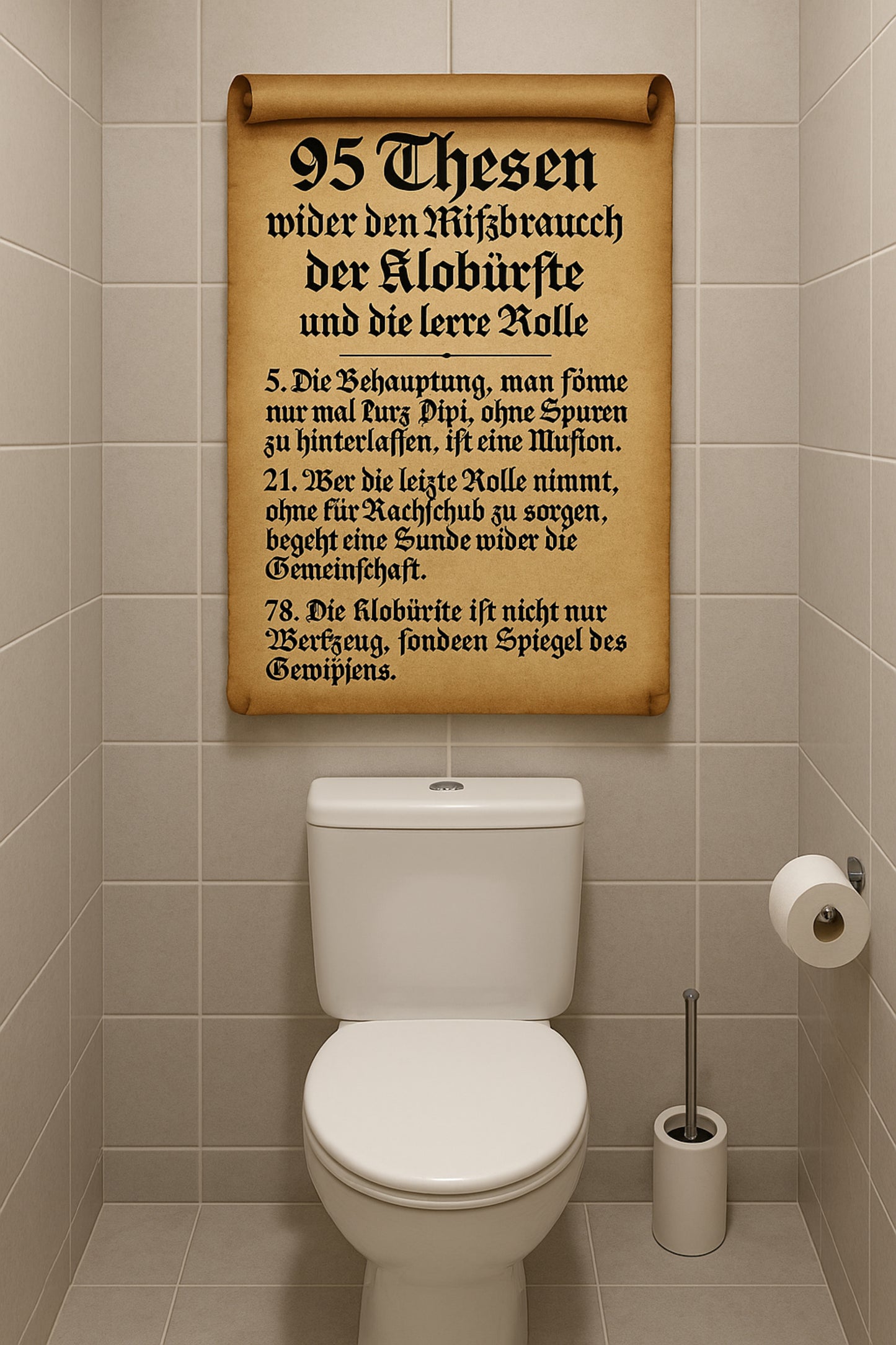 95 Thesen Poster | Witziges WG Toilettenposter gegen leere Rollen & Klobürsten-Drama