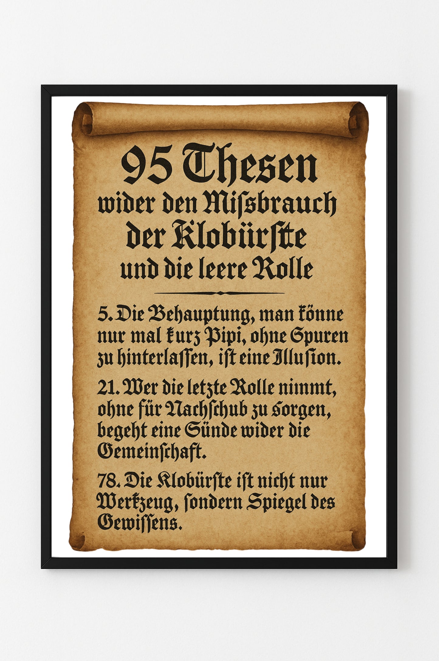 95 Thesen Poster | Witziges WG Toilettenposter gegen leere Rollen & Klobürsten-Drama