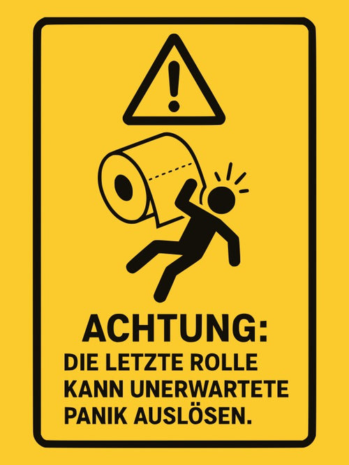 Warnschild Toilettenposter | Lustiges WC Bild mit Spruch | Gäste-WC Deko mit Klopapier-Alarm
