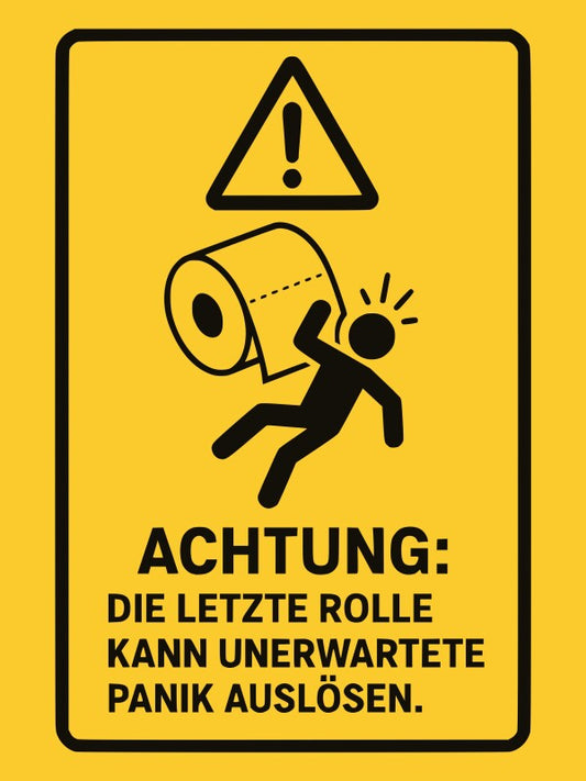 Warnschild Toilettenposter | Lustiges WC Bild mit Spruch | Gäste-WC Deko mit Klopapier-Alarm