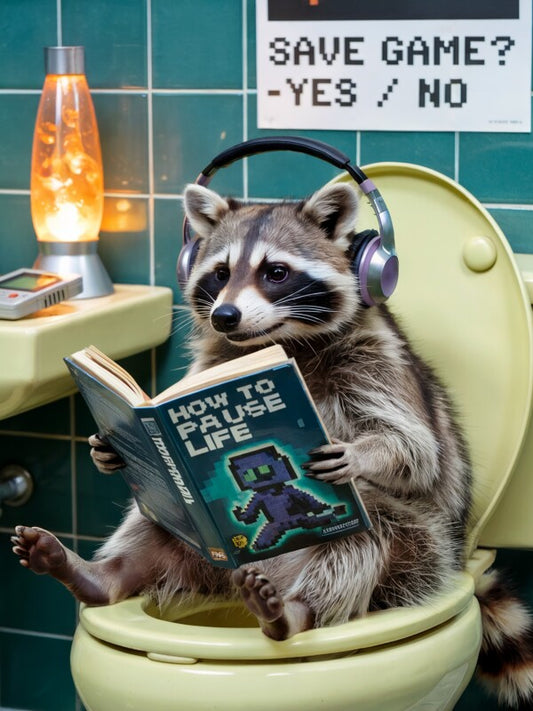 Toilettenposter Waschbär Gamer | Pause-Modus fürs WC – Level up!