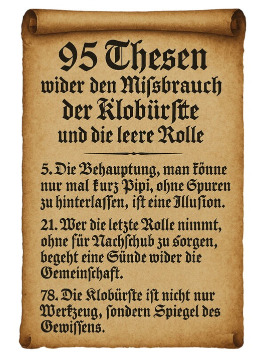 95 Thesen Poster | Witziges WG Toilettenposter gegen leere Rollen & Klobürsten-Drama
