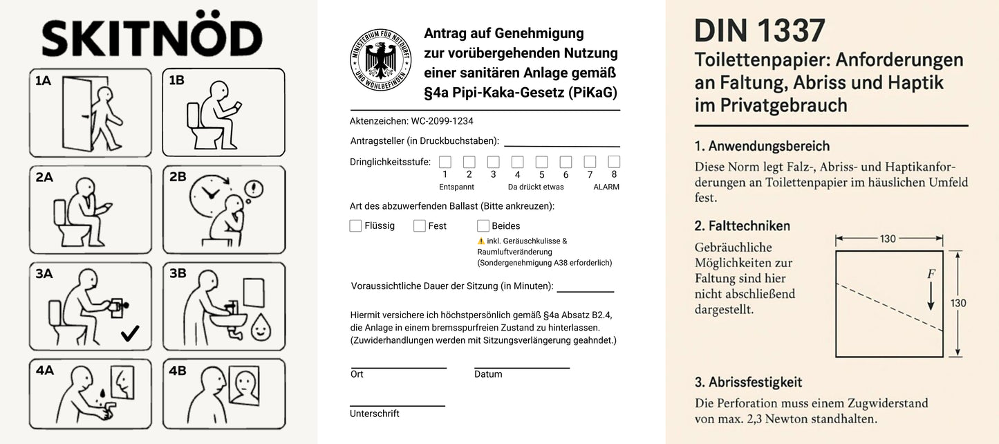Lustige WC Poster 3er Set - DIN 1337 PiKaG und SKITNOED Toilettenposter Badezimmer Deko
