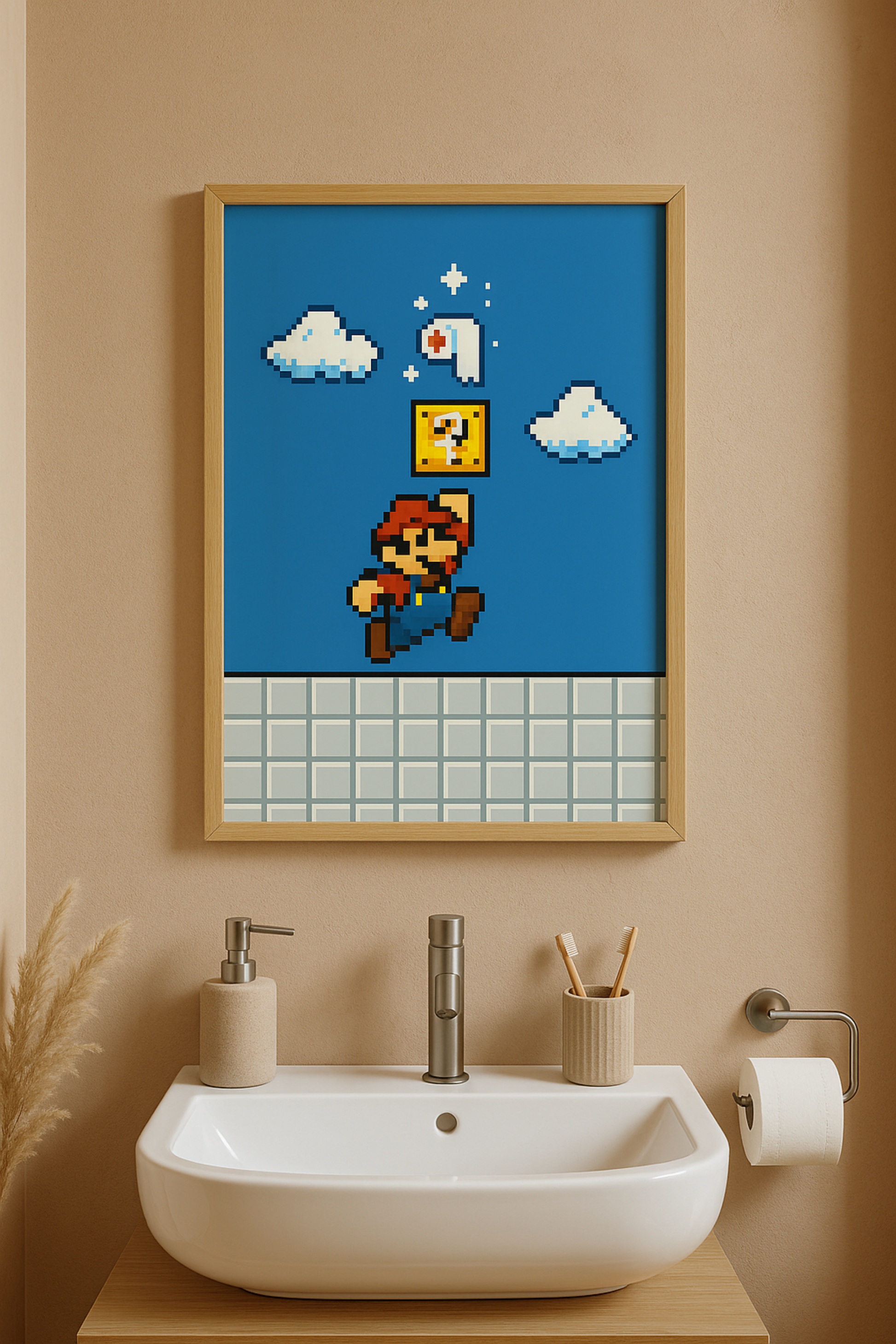 Pixel Klo Poster | Lustige Gaming-Deko fürs Bad | Toilettenpapier-Powerup