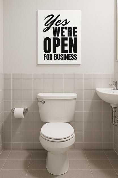 Yes, We’re Open Toilettenposter | Lustiges WC Schild im Retro-Stil | Witzige Gäste-WC Deko