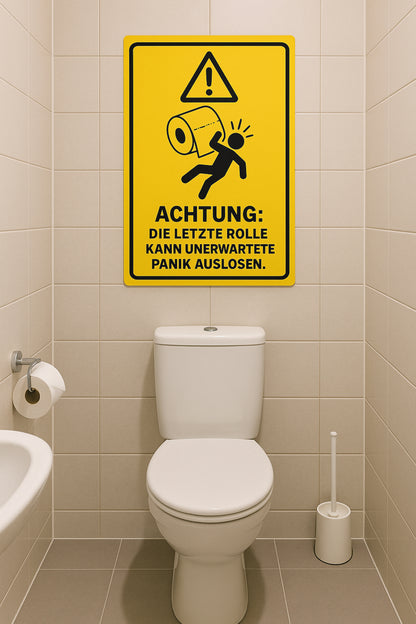 Warnschild Toilettenposter | Lustiges WC Bild mit Spruch | Gäste-WC Deko mit Klopapier-Alarm