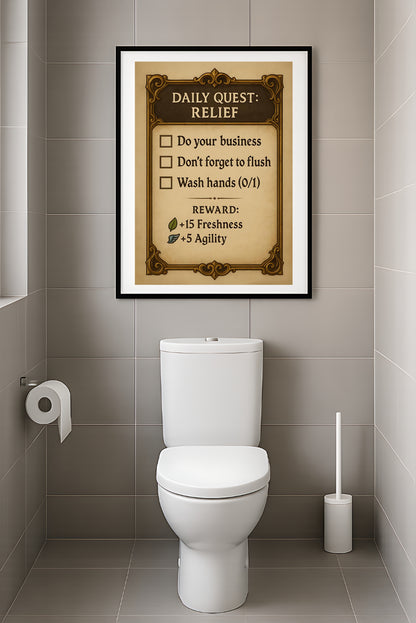 Daily Quest Klo-Poster | Lustiges WG-Bild fürs Bad | Gaming Meme Toilettenposter