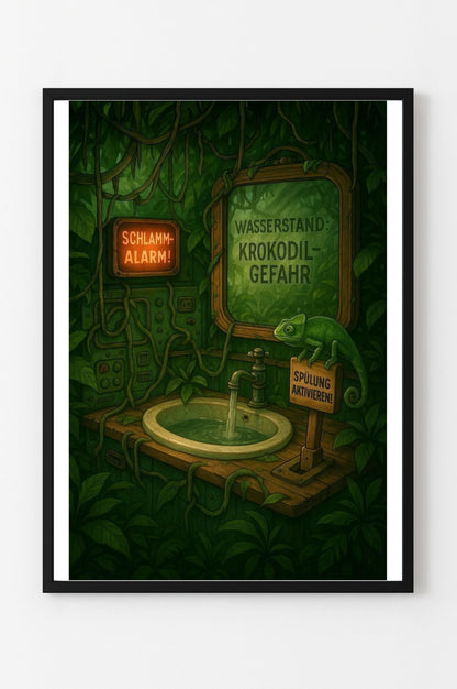 Kinder Toilettenposter Dschungel | Krokodilgefahr im Familienbad!