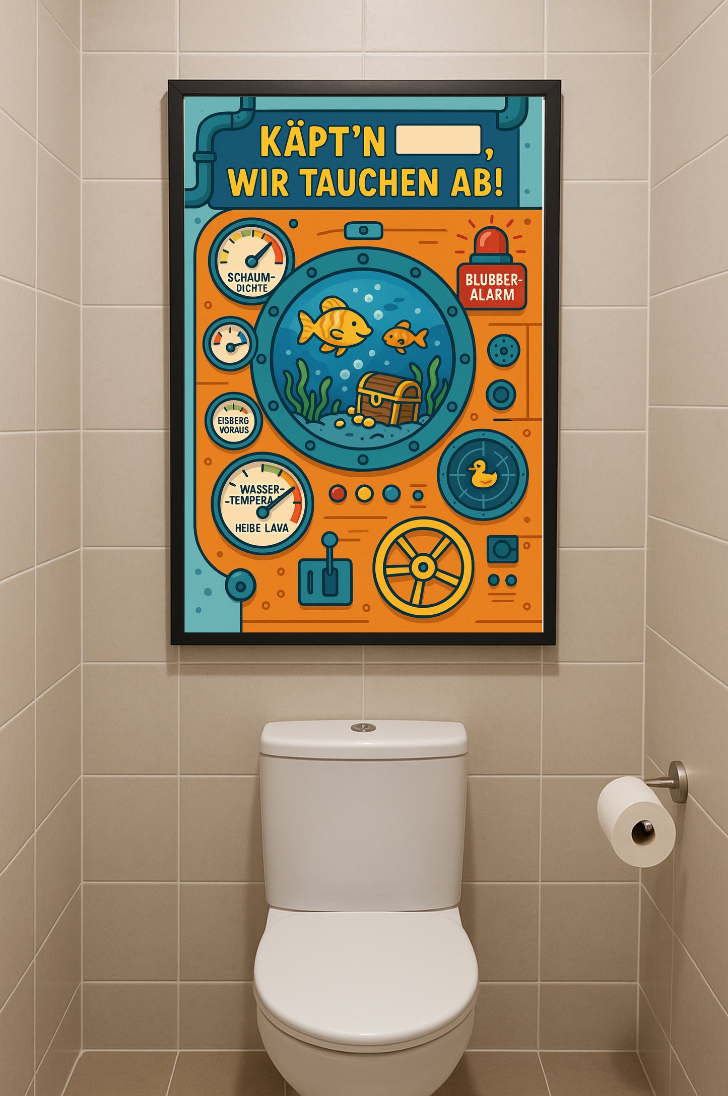 Kinderposter fürs Badezimmer | Käpt’n, wir tauchen ab! | Lustige WC Deko
