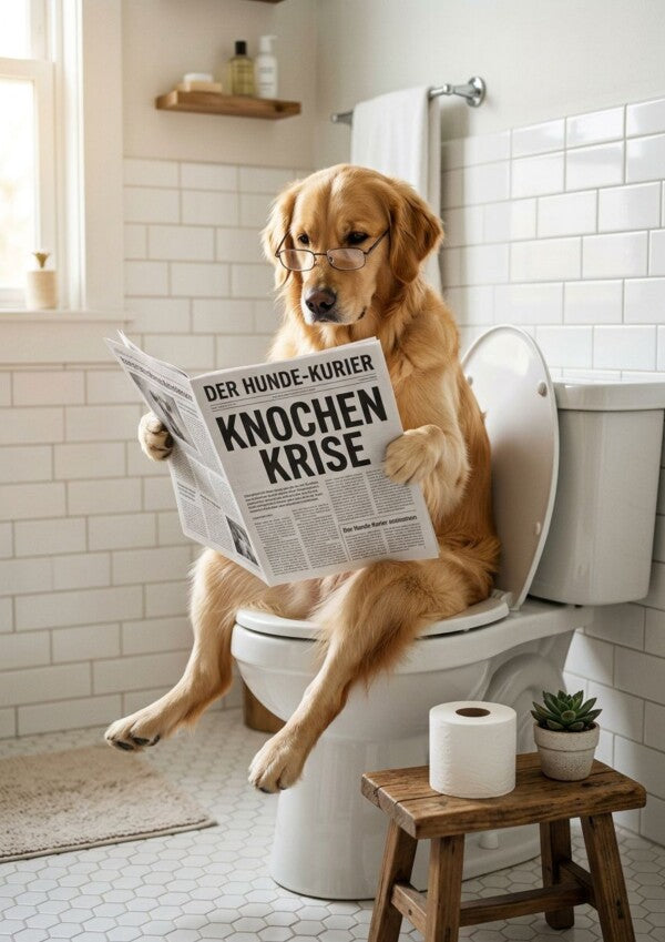 Hund auf Toilette Poster Golden Retriever - Toilettenposter fuers Gaeste-WC