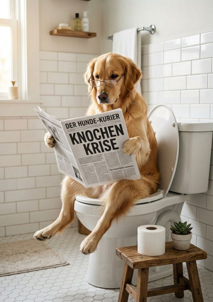 Hund auf Toilette Poster Golden Retriever - Toilettenposter fuers Gaeste-WC