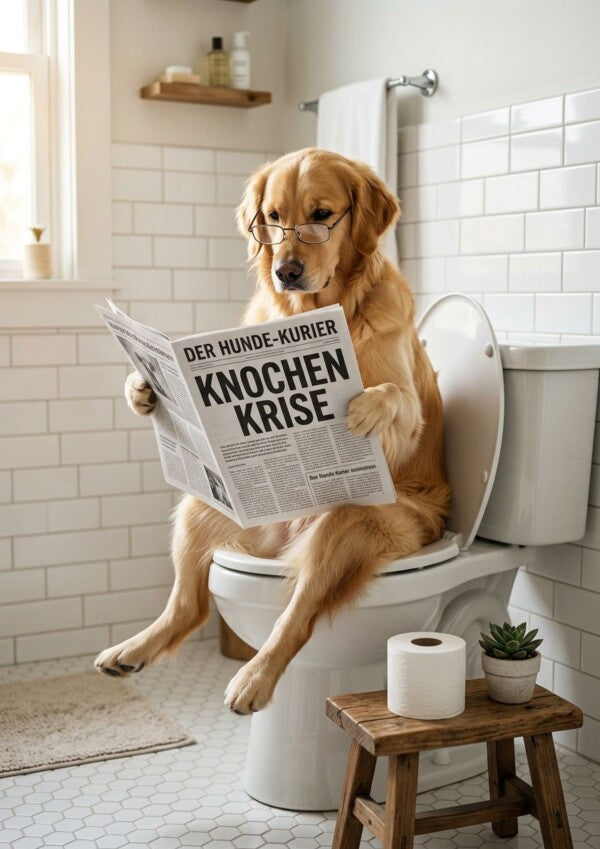 Hund auf Toilette Poster Golden Retriever - Toilettenposter fuers Gaeste-WC