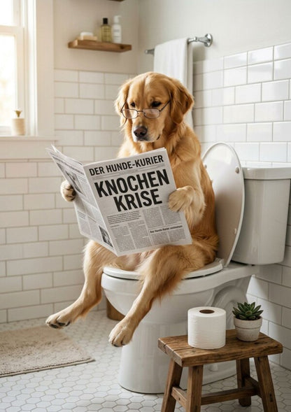 Hund auf Toilette Poster Golden Retriever - Toilettenposter fuers Gaeste-WC