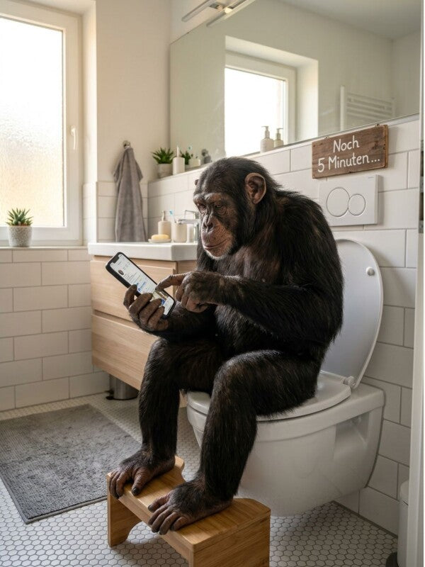 Affe auf Toilette Poster - Lustiges WC Bild Badezimmer Deko
