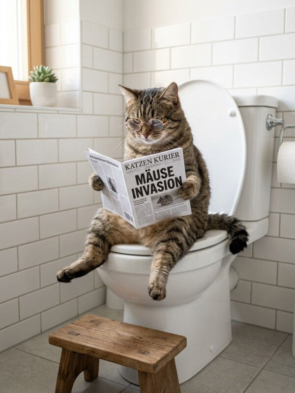 Katze auf Toilette Poster Maeuse Invasion - Lustiges WC Bild Badezimmer Deko