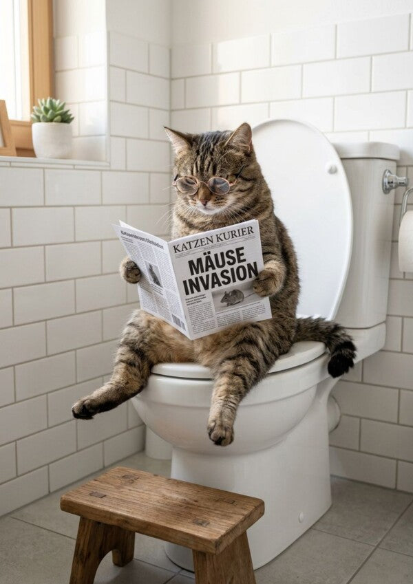 Katze auf Toilette Poster Maeuse Invasion - Toilettenposter fuers Gaeste-WC