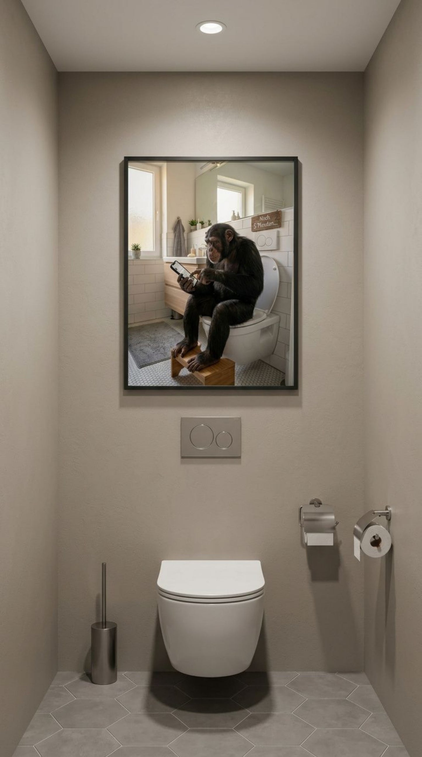 Affe auf Toilette Poster im Gaeste-WC - Lustiges WC Wandbild