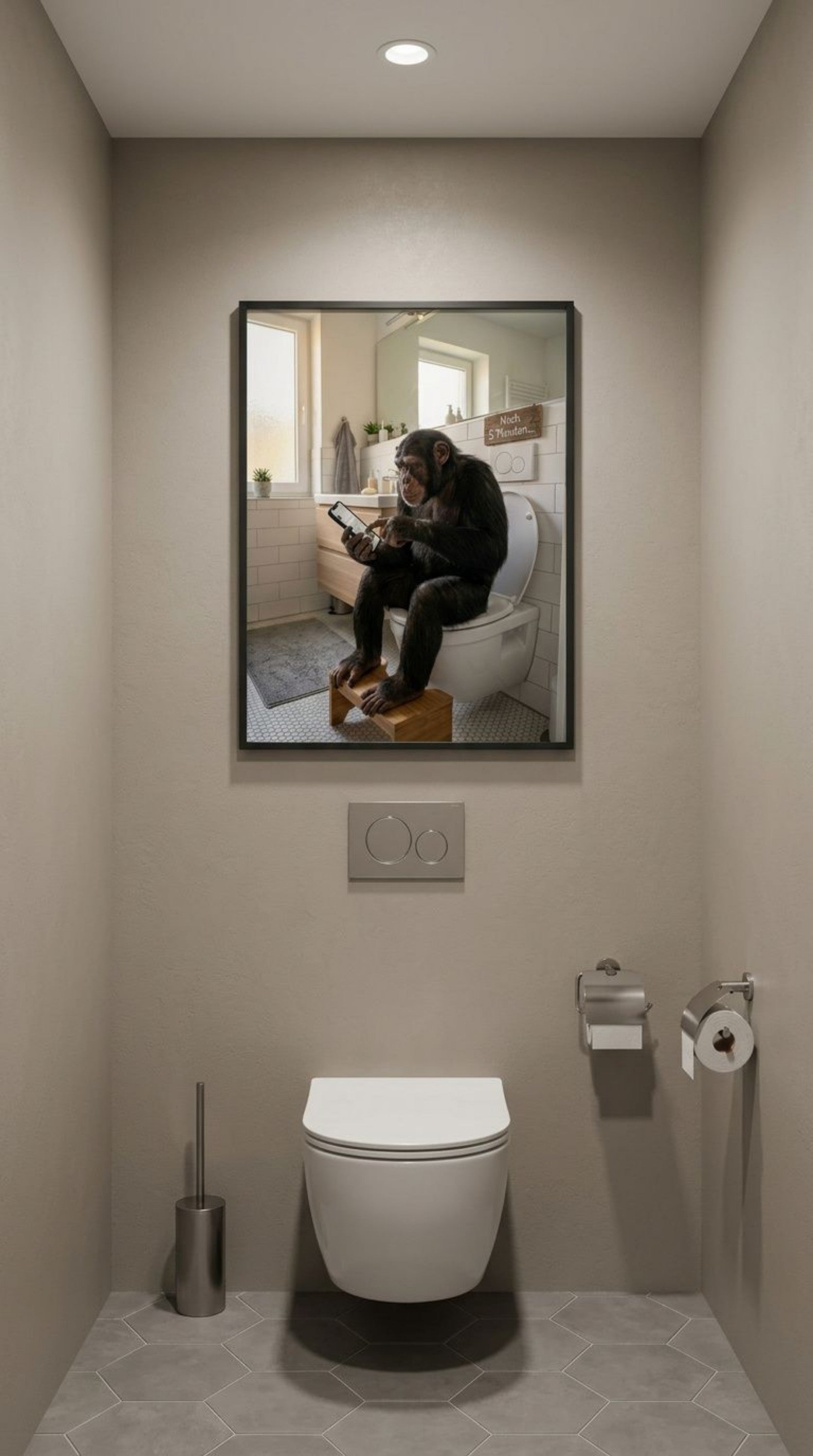 Affe auf Toilette Poster im Gaeste-WC - Lustiges WC Wandbild