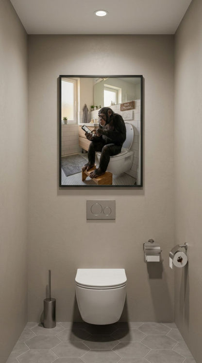 Affe auf Toilette Poster im Gaeste-WC - Lustiges WC Wandbild
