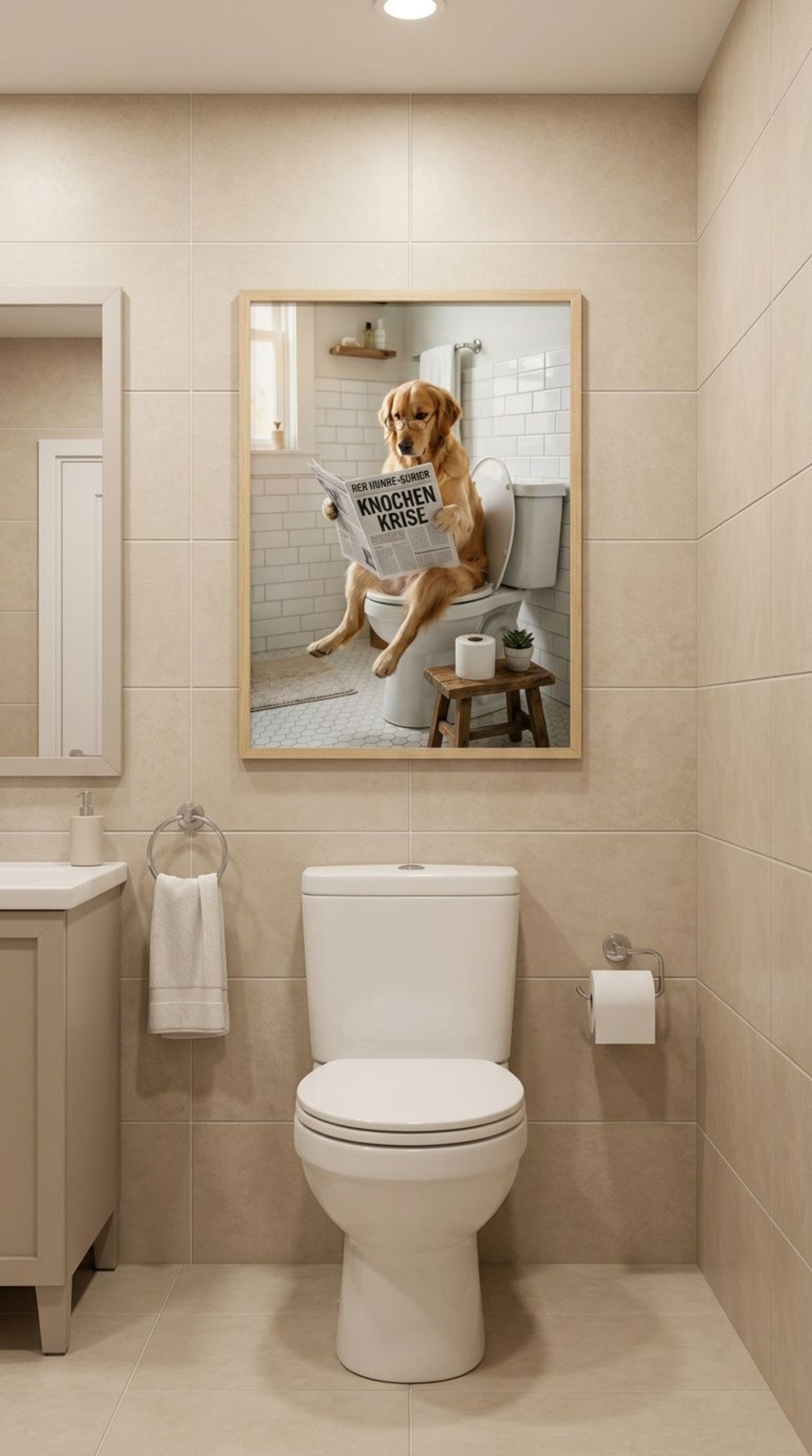 Hund auf Toilette Poster als Wandbild im Gaeste-WC - Golden Retriever