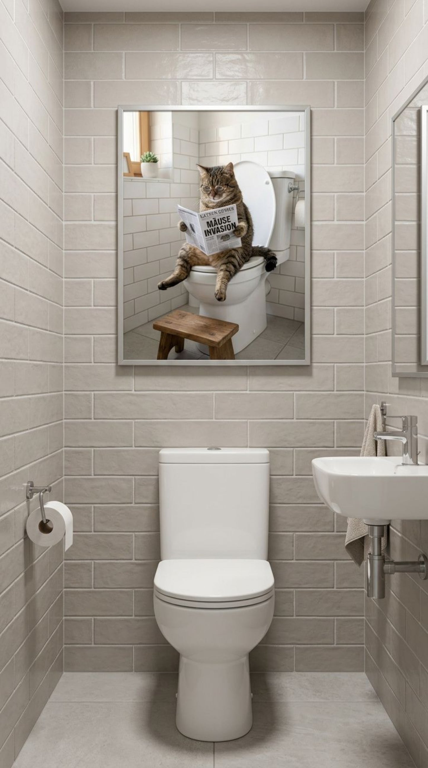 Katze auf Toilette Poster als Wandbild im Badezimmer - Maeuse Invasion