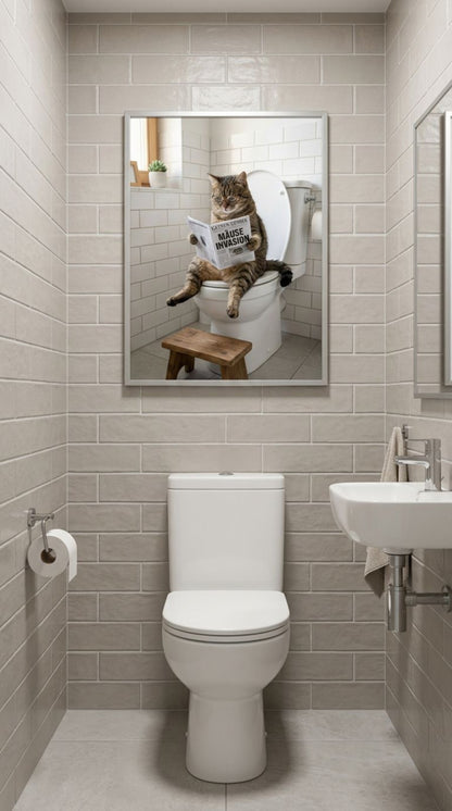 Katze auf Toilette Poster als Wandbild im Badezimmer - Maeuse Invasion