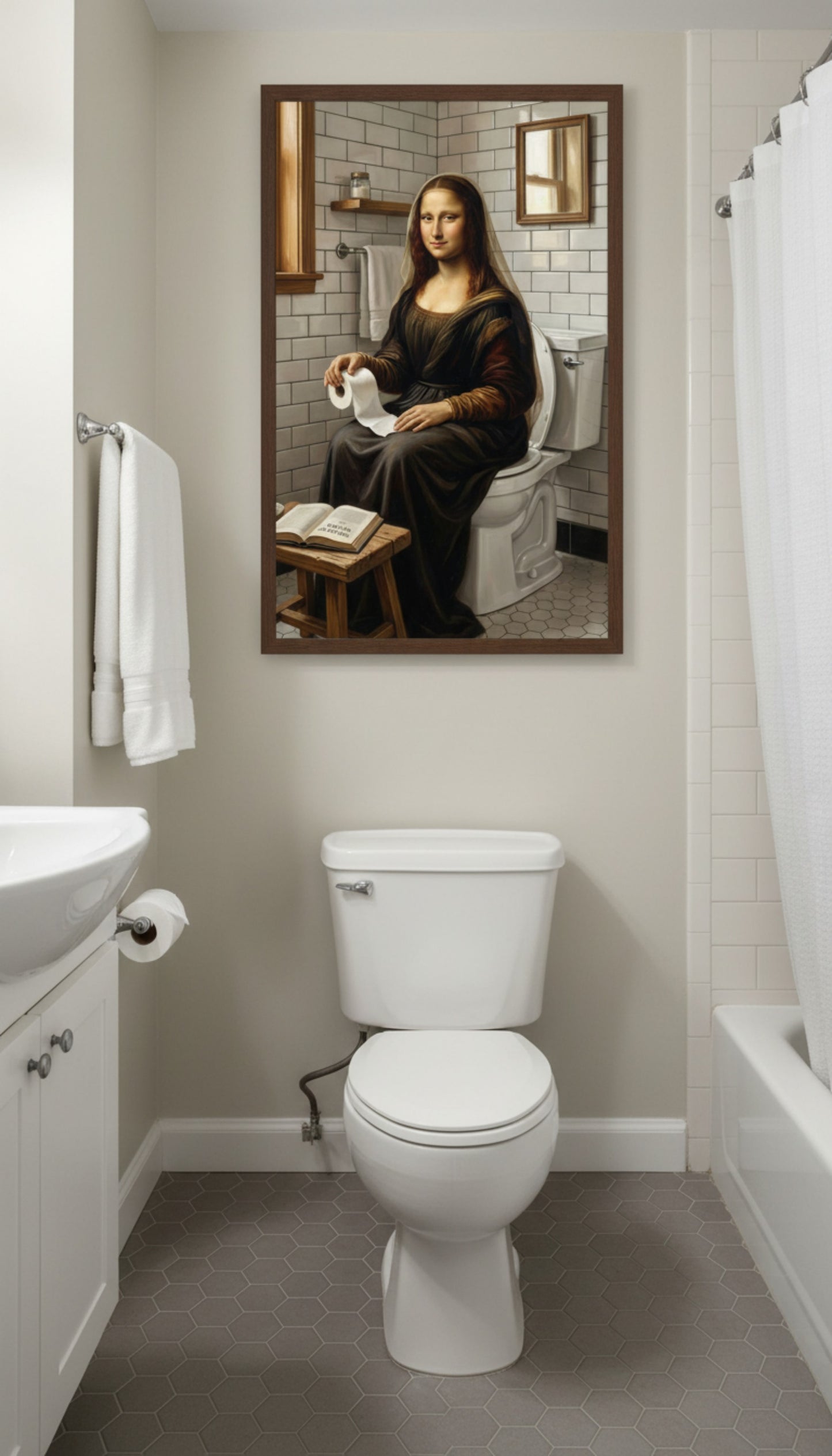 Mona Lisa Toilette Poster als Wandbild im Badezimmer - Lustige Kunst-Parodie