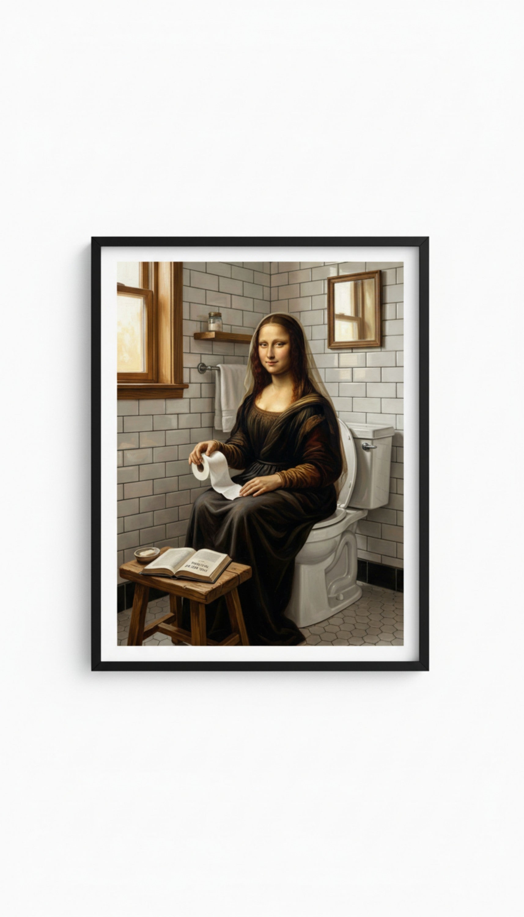Mona Lisa Toilette Poster gerahmt - Lustige Badezimmer Kunst Parodie