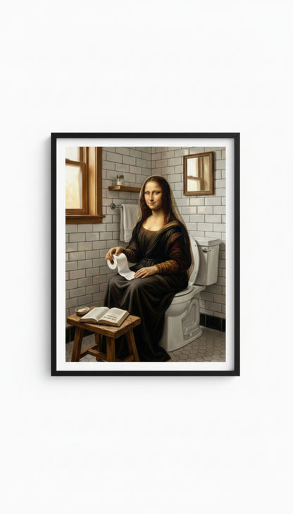 Mona Lisa Toilette Poster gerahmt - Lustige Badezimmer Kunst Parodie